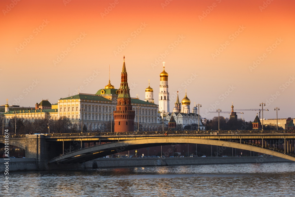 Evening over Moscow-river and Kremlin, Moscow, Russia.