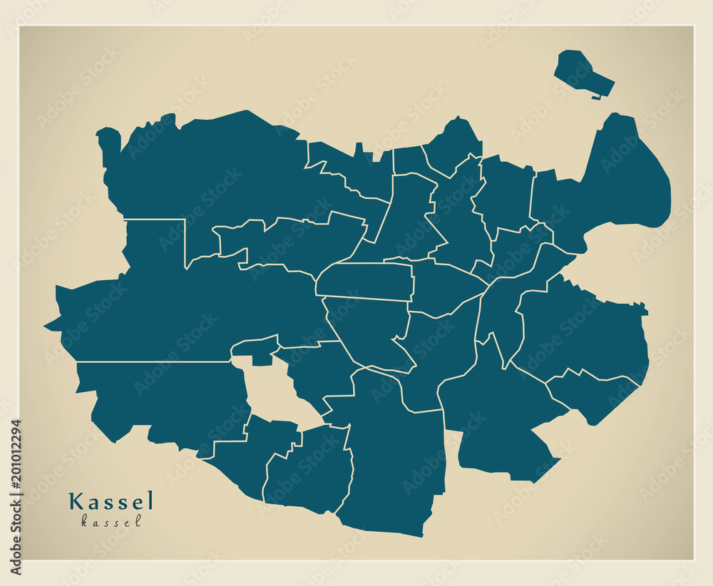 Modern City Map - Kassel city of Germany with boroughs DE