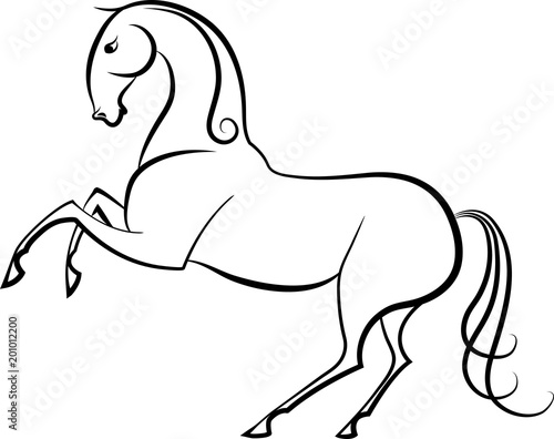 A line sketch of a horse execute the the element of the higher school of riding.
