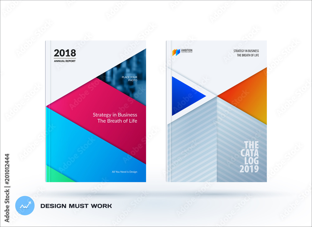 Material design template. Creative colourful abstract brochure set, annual report, horizontal cover