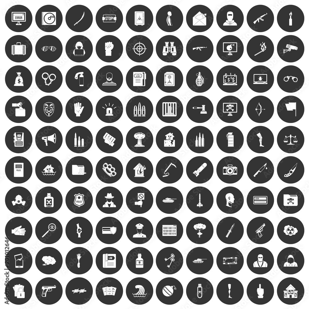 100 violation icons set in simple style white on black circle color isolated on white background vector illustration 100 violation icons set in simple style white on black circle color isolated on white background vector illustration