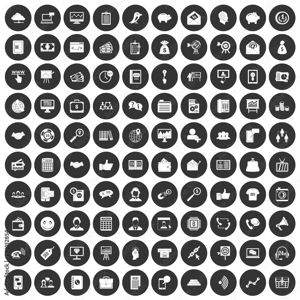 100 viral marketing icons set in simple style white on black circle color isolated on white background vector illustration 100 viral marketing icons set in simple style white on black circle color isolated on white background vector illustration