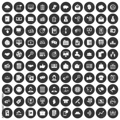 100 viral marketing icons set in simple style white on black circle color isolated on white background vector illustration