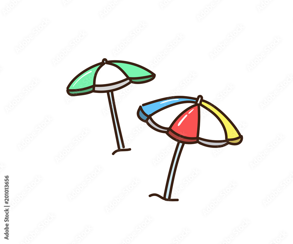 Beach Sun umbrellas. Vector hand drawn doodle icon illustrations. Beach Sun umbrellas. Vector hand drawn doodle icon illustrations.
