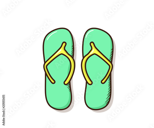 Pair of flipflops, beach slippers. Vector doodle sandals illustration.