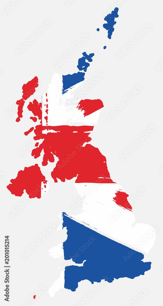 Fototapeta premium United Kingdom Flag & Map Vector Hand Painted with Rounded Brush