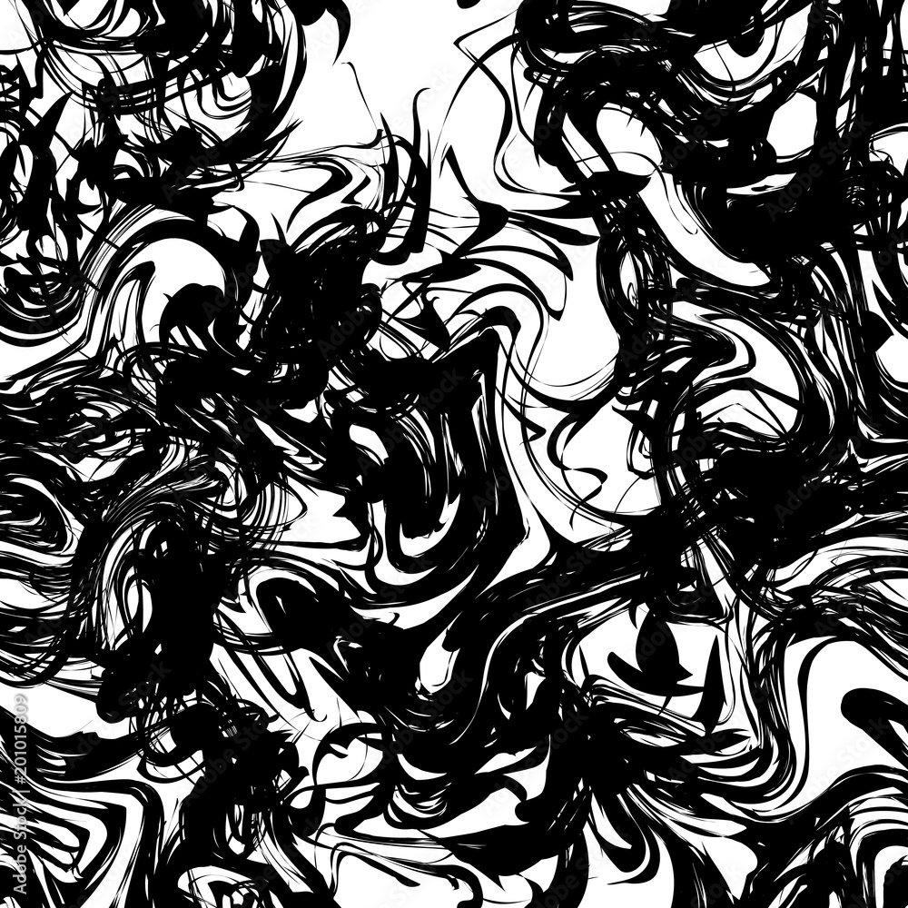 Black ink splash on white, seamless pattern