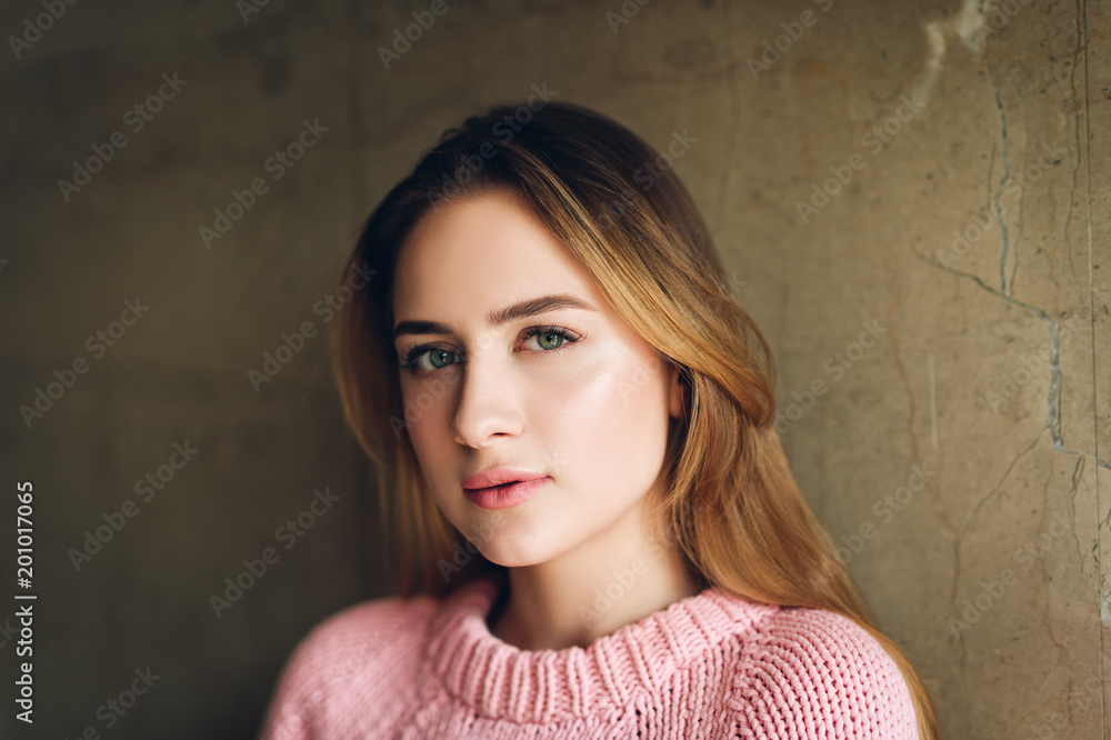 Close up portrait of young beautiful woman with fresh clean skin Close up portrait of young beautiful woman with fresh clean skin