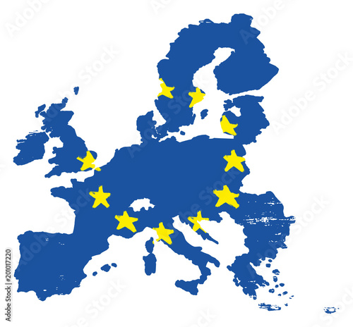 European Union Flag & Map Vector Hand Painted with Rounded Brush