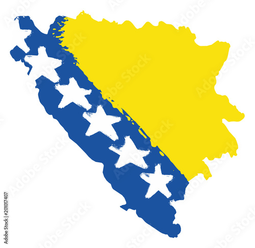 Billede på lærred Bosnia and Herzegovina Flag & Map Vector Hand Painted with Rounded Brush