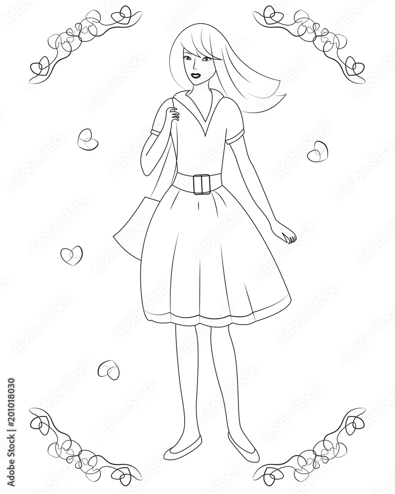 Coloring book for girls. Girl with long hair.