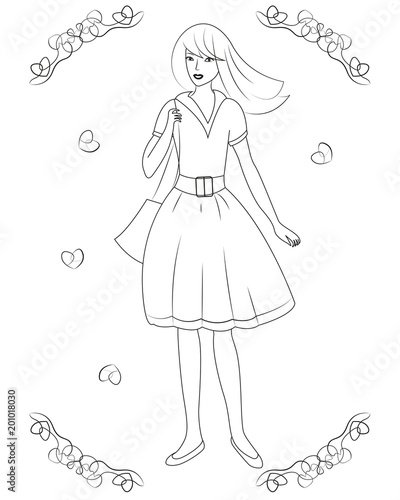 Coloring book for girls. Girl with long hair.