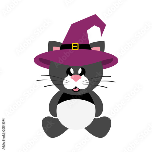 cartoon cute cat black sitting in hat