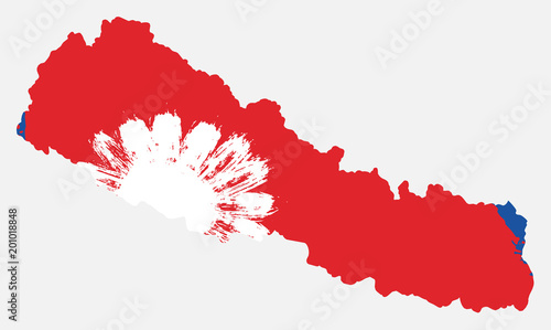 Nepal Flag & Map Vector Hand Painted with Rounded Brush