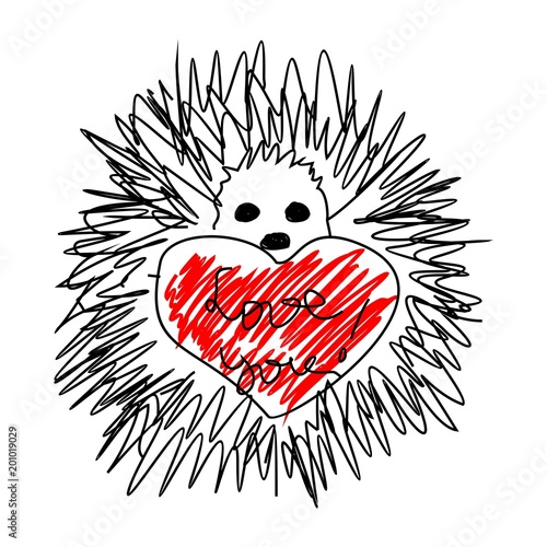 hedgehog and hearts on white background 