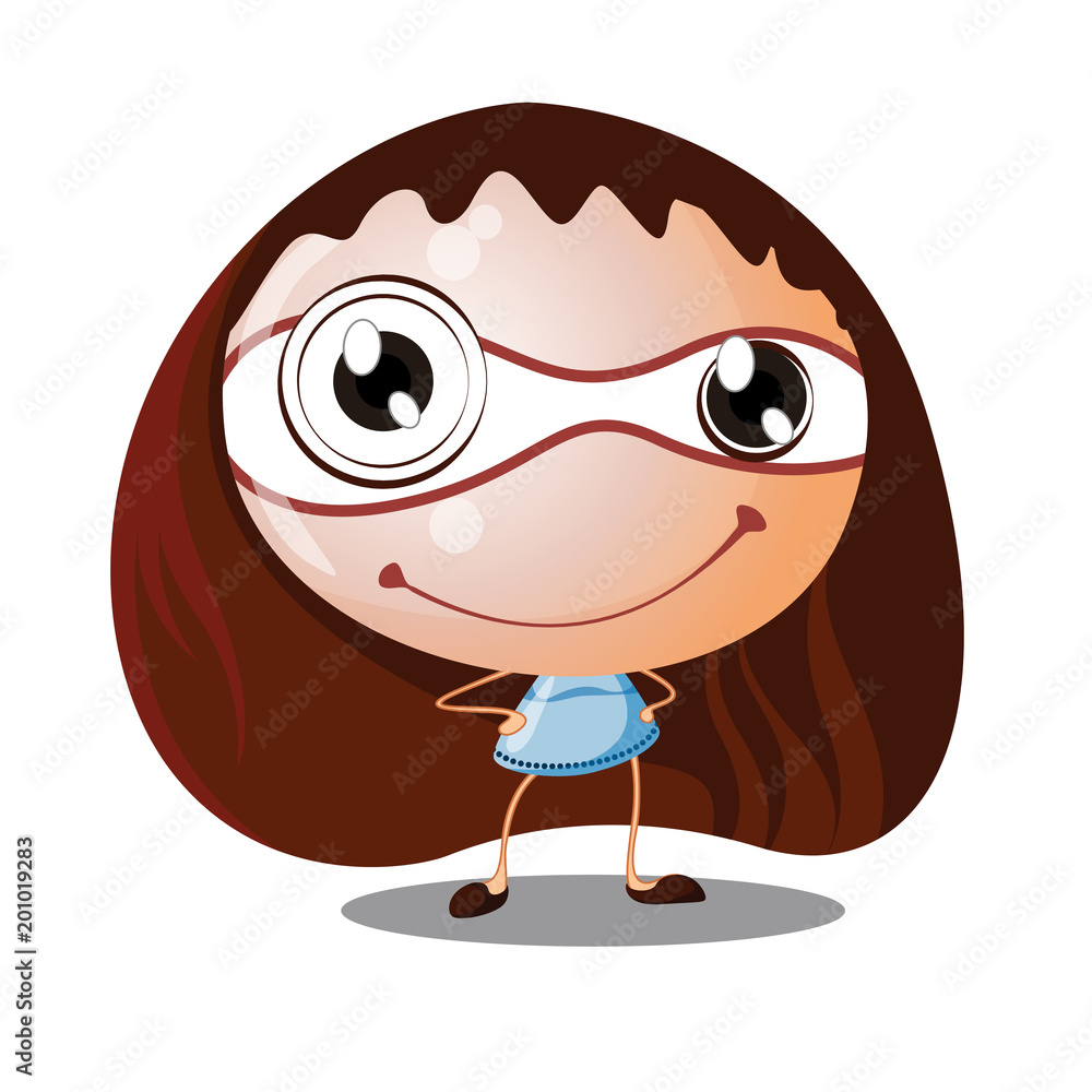 Cute smiling cartoon girl with big head small body - Vector