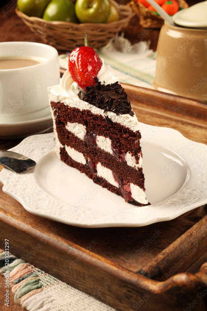 Slice of chocolate cake on the plate Slice of chocolate cake on the plate
