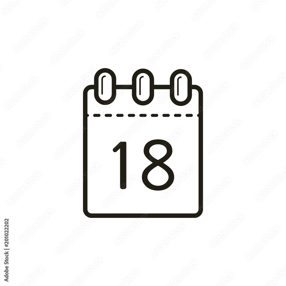 black and white linear icon of the tear-off calendar with number eighteen black and white linear icon of the tear-off calendar with number eighteen