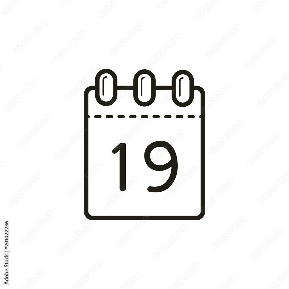 black and white linear icon of the tear-off calendar with number nineteen black and white linear icon of the tear-off calendar with number nineteen