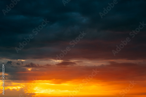 Sunrise Sky Background. Natural Bright Dramatic Sky In Sunset Dawn