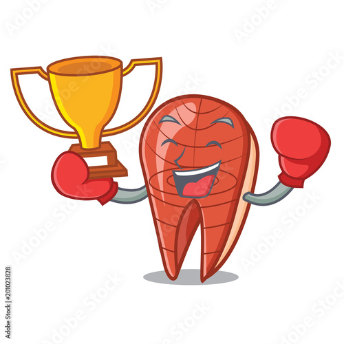 Boxing winner fish slice mascot cartoon