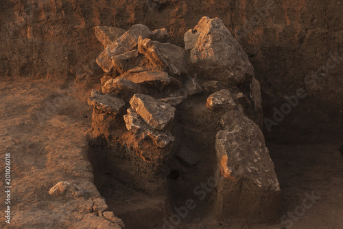 Excavation of Scythian graves. Settlement of primitive people.