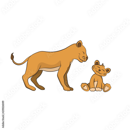 Animals of zoo. The lion family in cartoon style. Isolated cute character. Vector illustration
