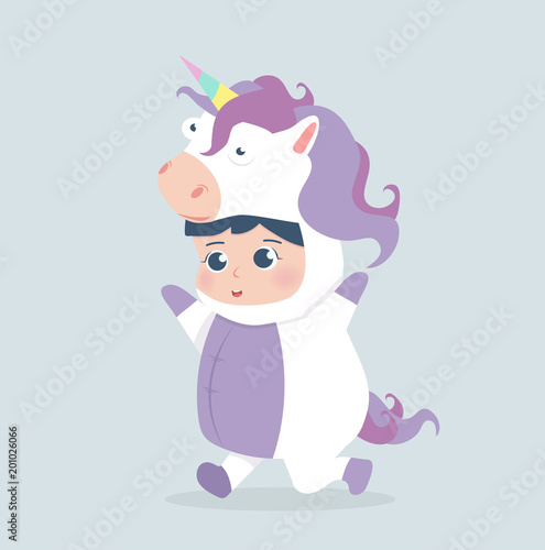 Cute girl unicorn costume cartoon