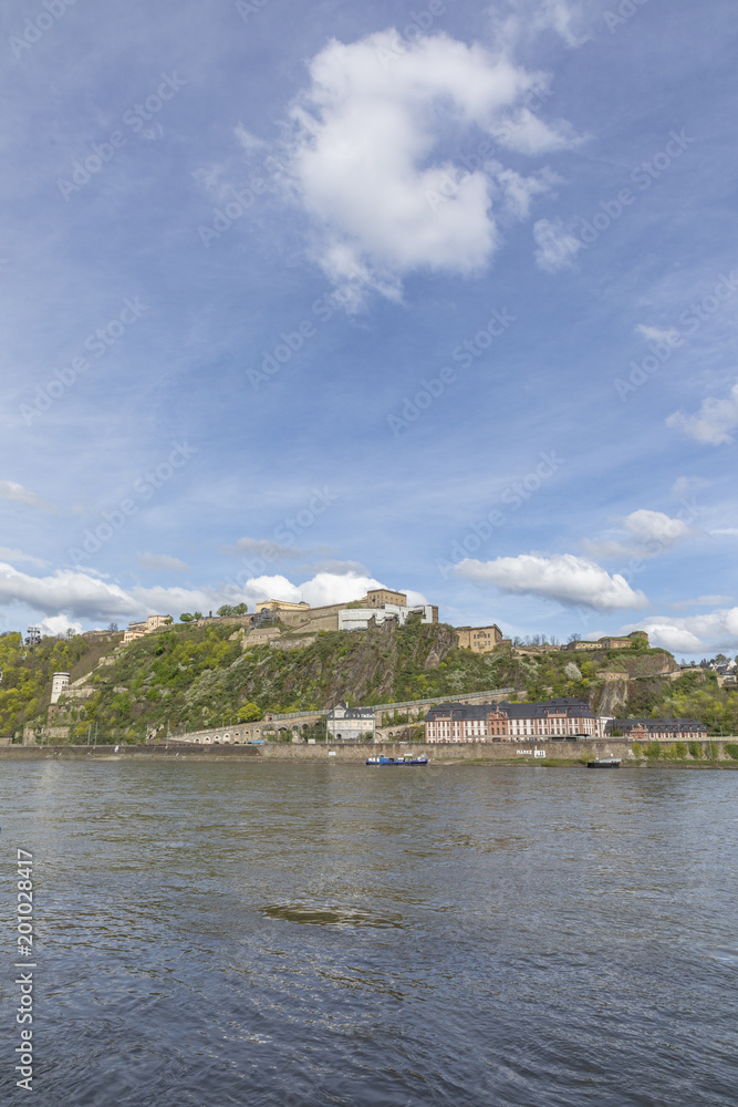 fortress of Ehrenbreitstein in Koblenz at river Rhine fortress of Ehrenbreitstein in Koblenz at river Rhine