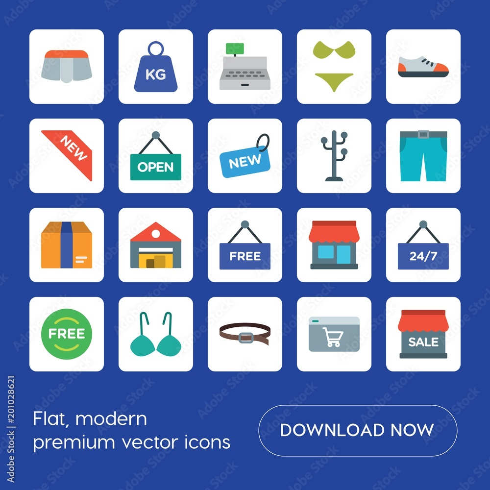 Modern Simple Set of clothes, shopping Vector flat Icons. ..Contains such Icons as shop, footwear, bikini, kilogram, icon, store, 24 and more on blue background. Fully Editable. Pixel Perfect Modern Simple Set of clothes, shopping Vector flat Icons. ..Contains such Icons as shop, footwear, bikini, kilogram, icon, store, 24 and more on blue background. Fully Editable. Pixel Perfect