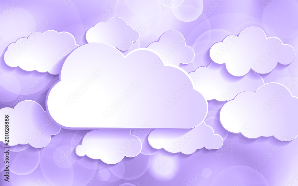 Ultra Violet glitter bokeh background with set of paper clouds. Trendy color Festive and sparkles backdrop. Ultra Violet glitter bokeh background with set of paper clouds. Trendy color Festive and sparkles backdrop.