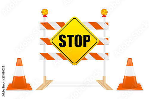 stop sign on road block tools vector