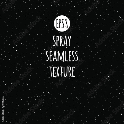 Spray, specks, flecks vector seamless texture. Night sky, cosmic, space, galaxy background. Tiny chaotic uneven spots, dots, speckles, stars, flakes, splashes, drops. Grunge monochrome template.