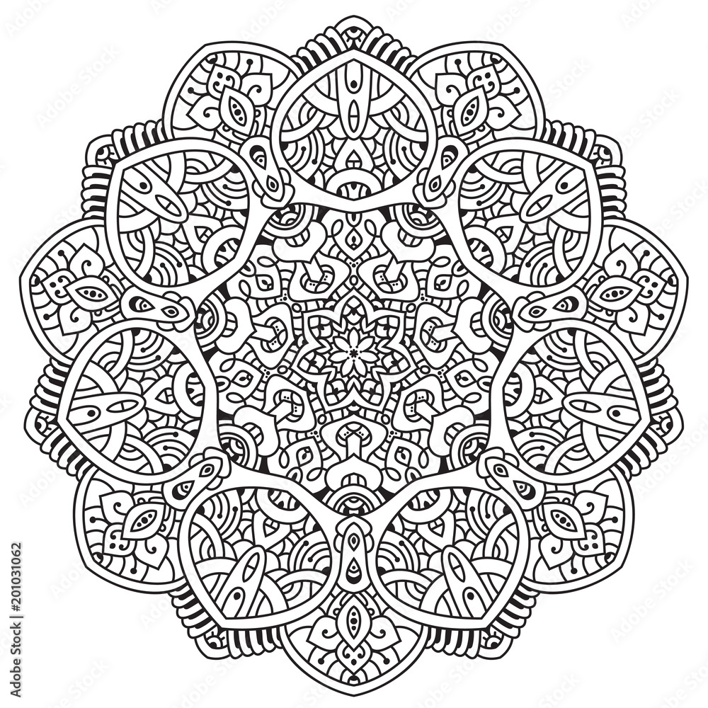 Black and white mandala vector isolated on white. Vector hand drawn circular decorative element. Black and white mandala vector isolated on white. Vector hand drawn circular decorative element.