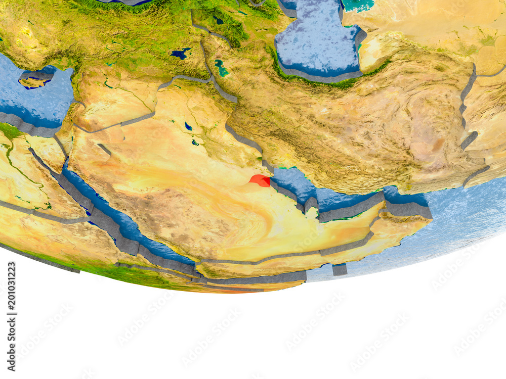 Kuwait in red on Earth model