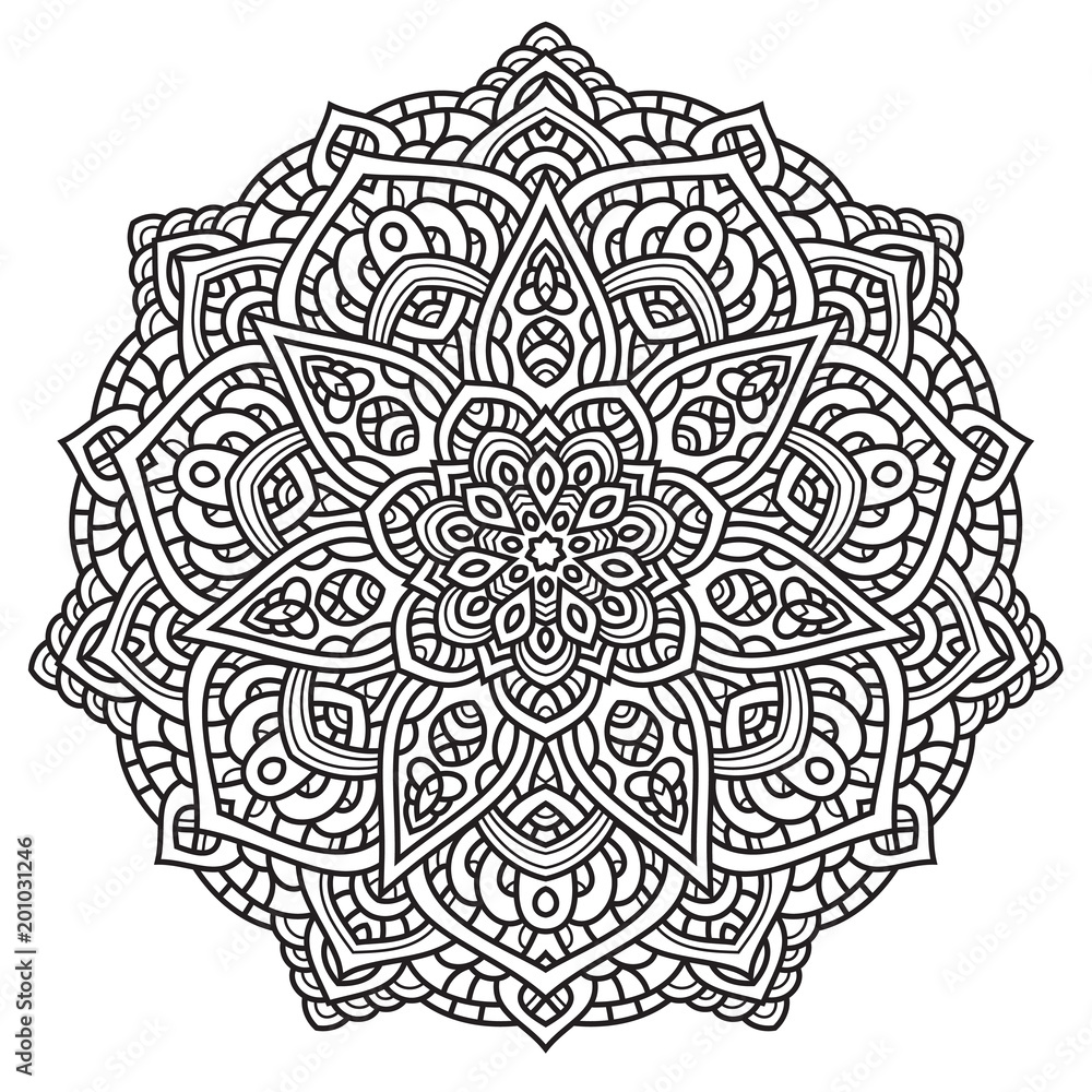 Black and white mandala vector isolated on white. Vector hand drawn circular decorative element. Black and white mandala vector isolated on white. Vector hand drawn circular decorative element.