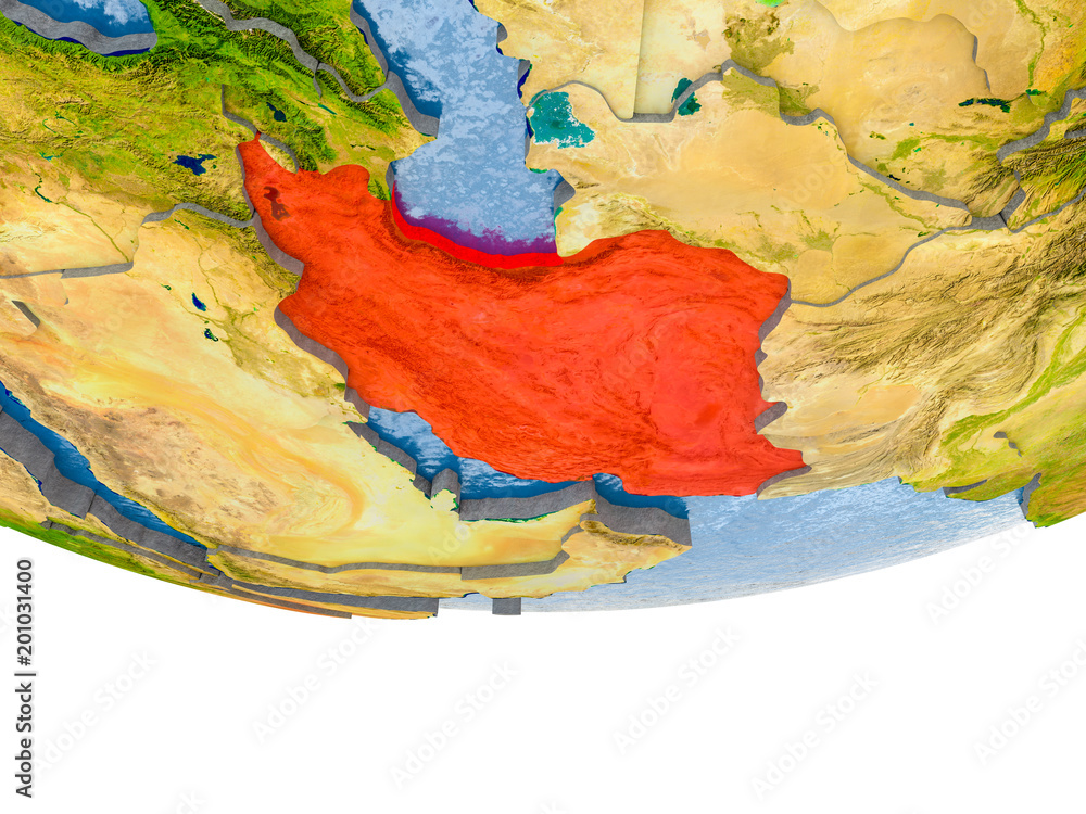 Iran in red on Earth model Iran in red on Earth model