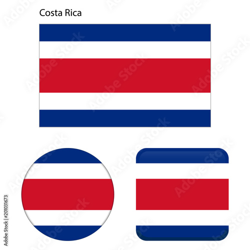 Flag of Costa Rica. Correct proportions, elements, colors. Set of icons, square, button. Vector illustration on white background.