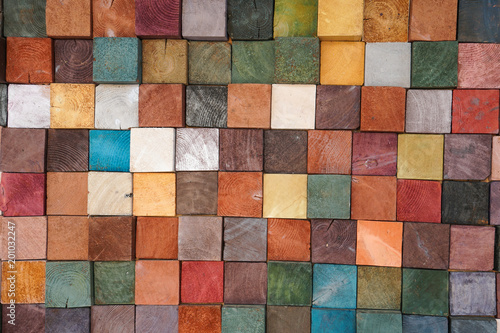 colorful wood block tiles patterns abstract background © tarnrit