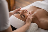 Absolute calmness. Portrait of a nice cam relaxed woman enjoying the massage in the spa salon