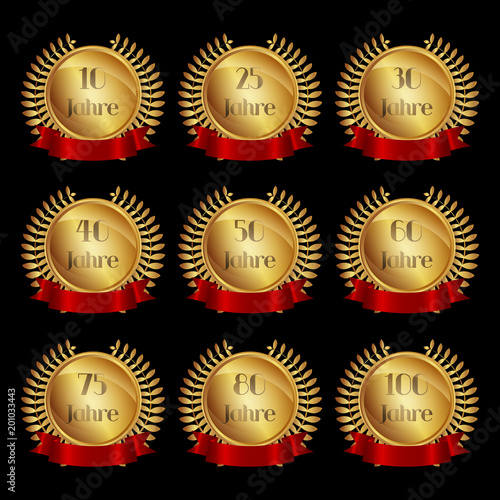 Jubiläum Jahre Set - Goldmedaillen mit Lorbeerkranz