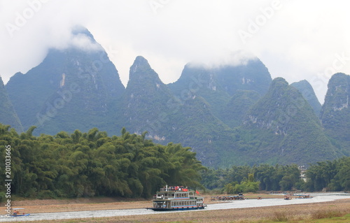 Li river scenic cruise landscape in Xingping China.