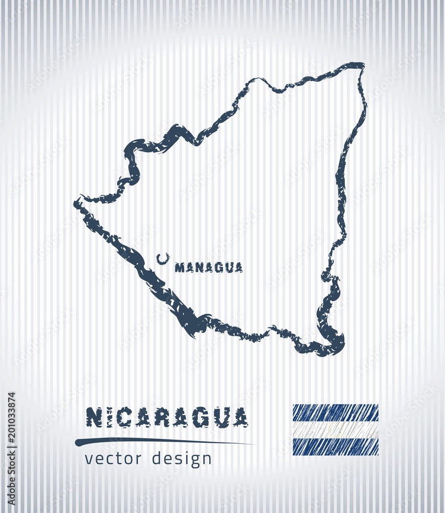 Nicaragua national vector drawing map on white background