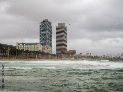 barcelona city beach a stormy day