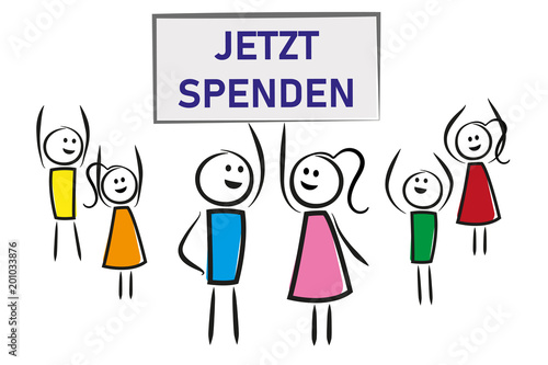 Gruppe mit Schild - Jetzt Spenden
