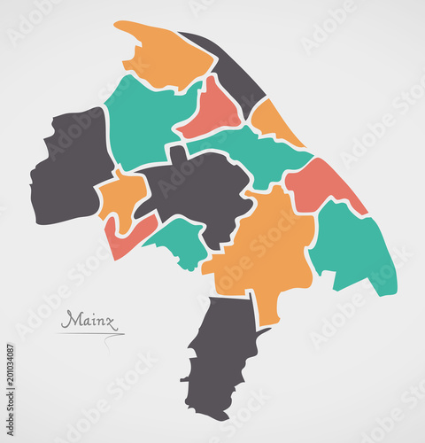Mainz Map with boroughs and modern round shapes