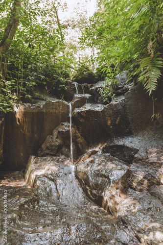 scenic view of beautiful Kanto Lampo Waterfall, green plants and rocks, Bali, Indonesia