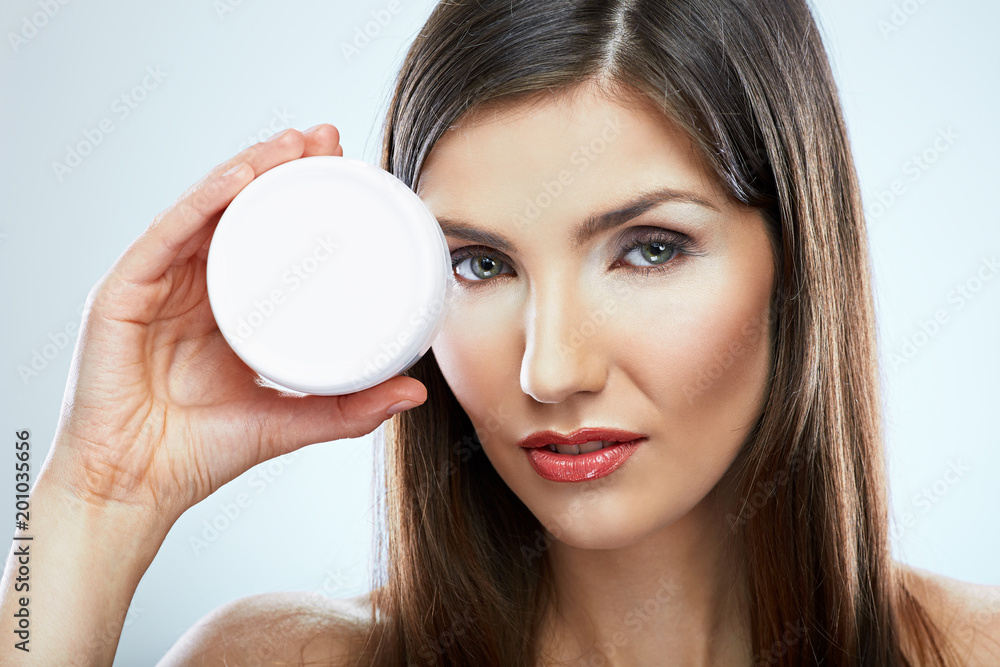 Beauty portrait young woman with skin care cream. Beauty portrait young woman with skin care cream.