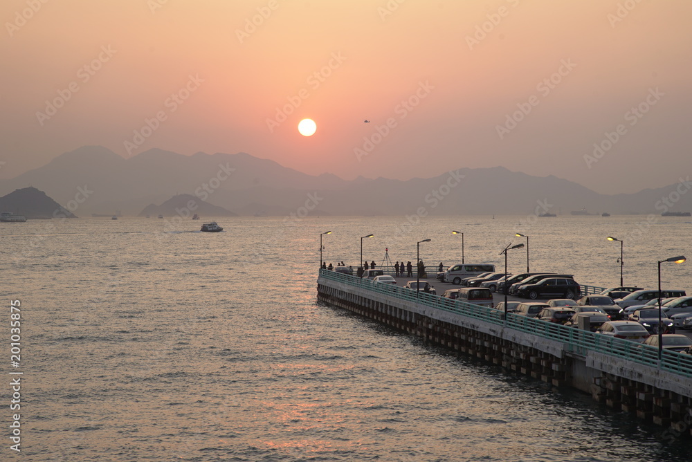 Sunset in Hong Kong Victoria Harbour
