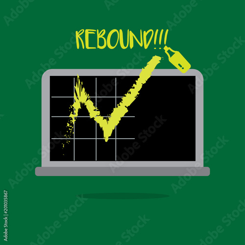 REBOUND
Opened lab top with red graph is going up represents situation of stock market is rebound.
